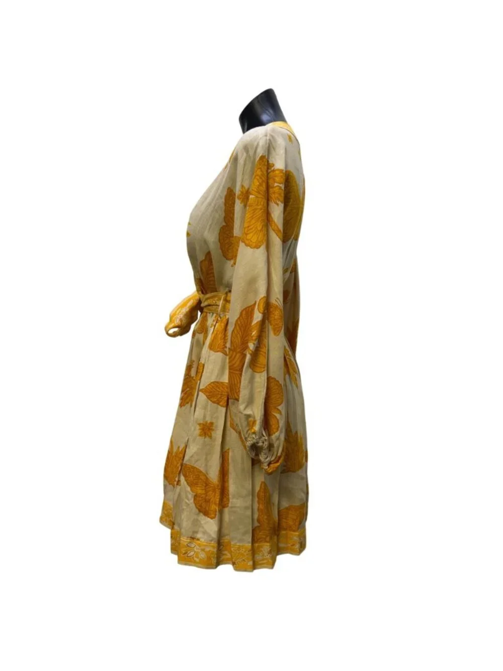 Banana Republic Linen Belted Dress Yellow Cream Long Sleeve Size 4 - Picture 4 of 8